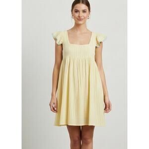 Pitusa Yellow Flutter Sleeve Babydoll Dress Inca Trim Cotton Boho Standard M/L